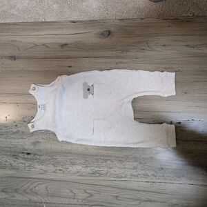 Cream Baby Overalls with Bear Design